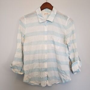 ⭐Striped White & Blue Button Up Blouse Size 4
